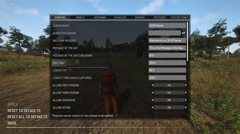 scum server settings|scum custom server settings.